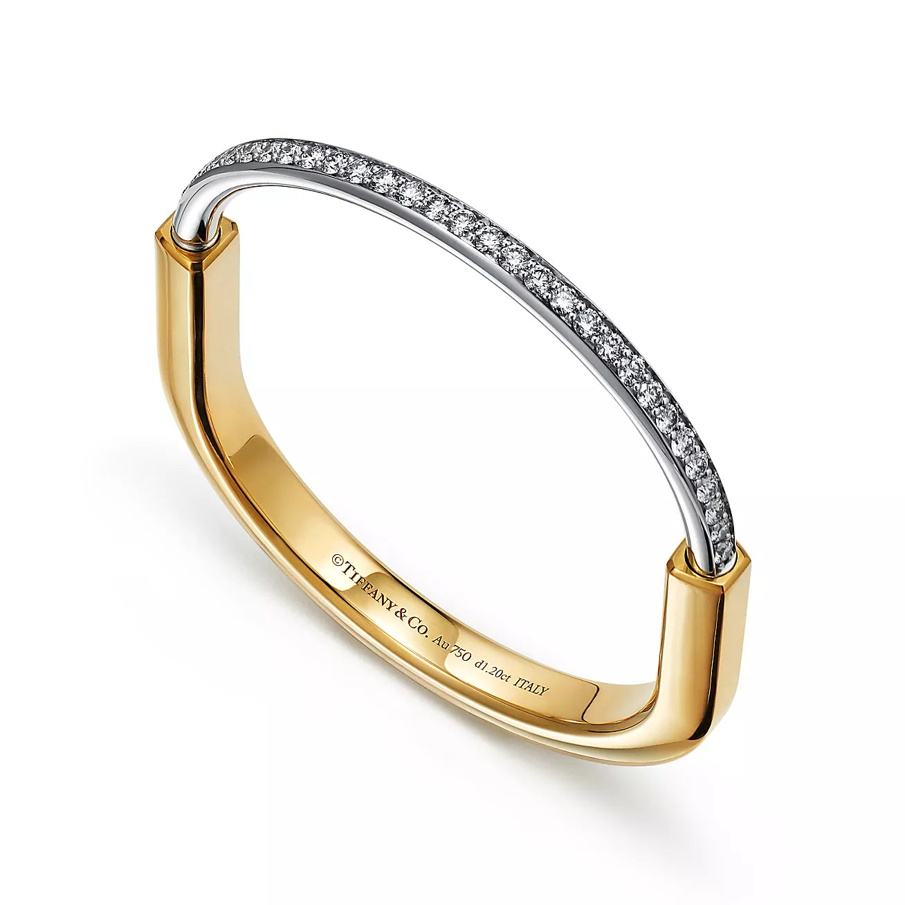 Tiffany Lock Bangle in Yellow and White Gold with Half Pavé Diamonds