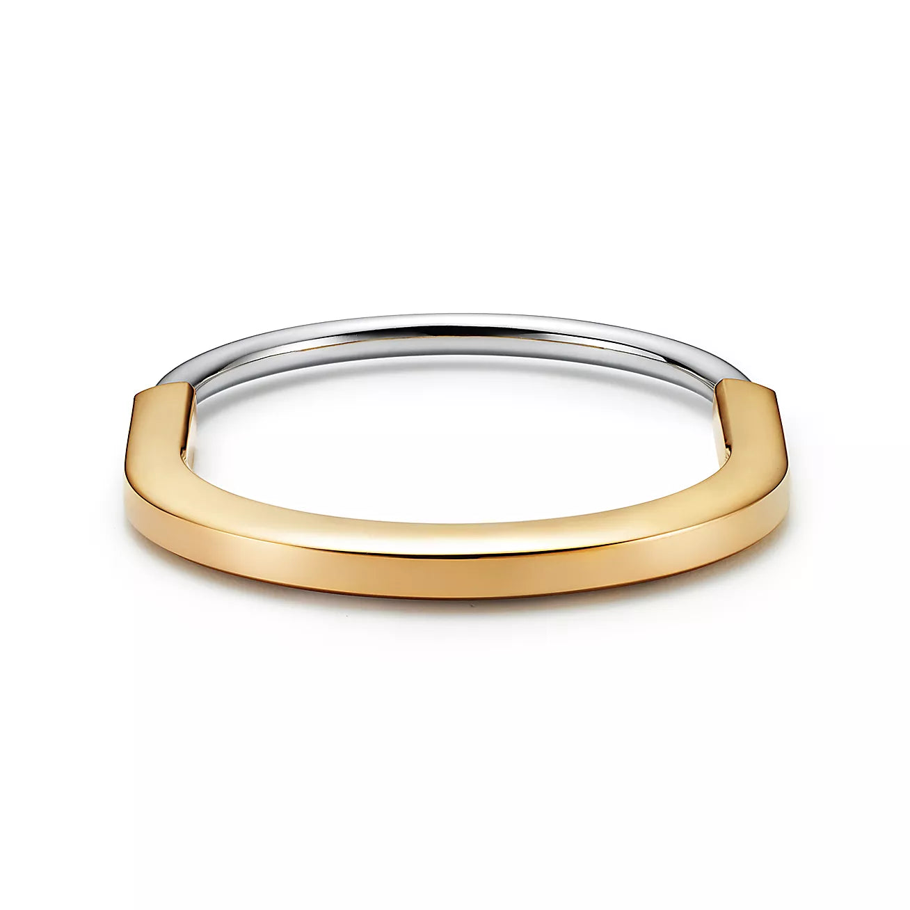 Tiffany Lock Bangle in Yellow and White Gold with Half Pavé Diamonds