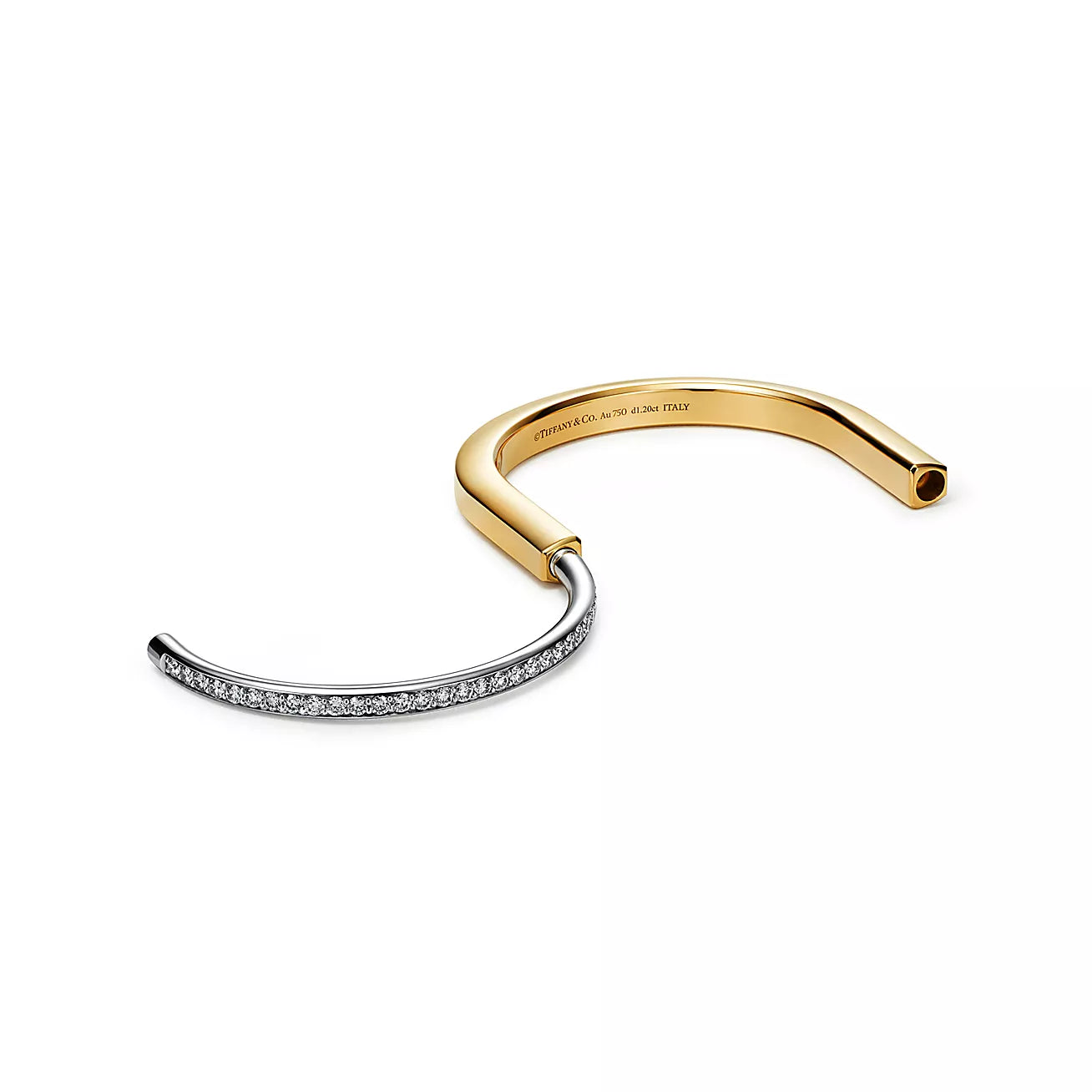 Tiffany Lock Bangle in Yellow and White Gold with Half Pavé Diamonds