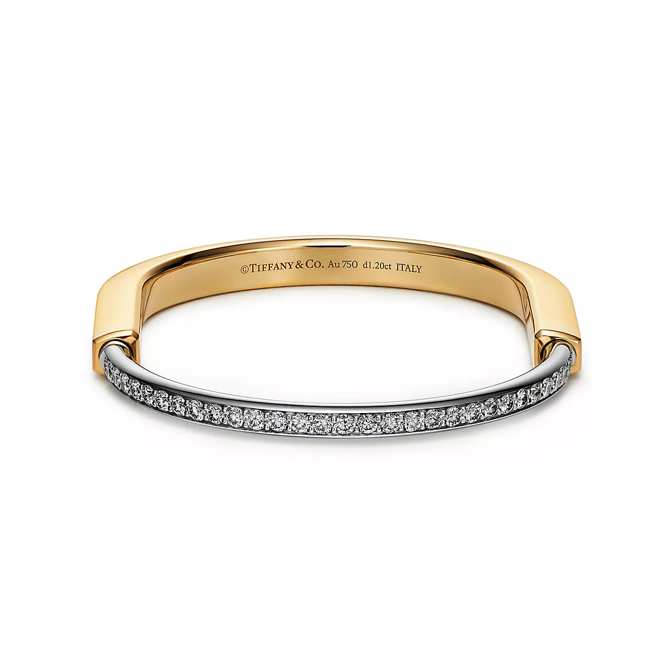 Tiffany Lock Bangle in Yellow and White Gold with Half Pavé Diamonds