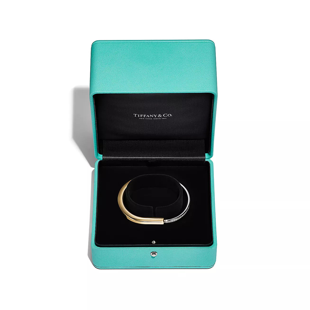 Tiffany Lock Bangle in Yellow and White Gold with Half Pavé Diamonds