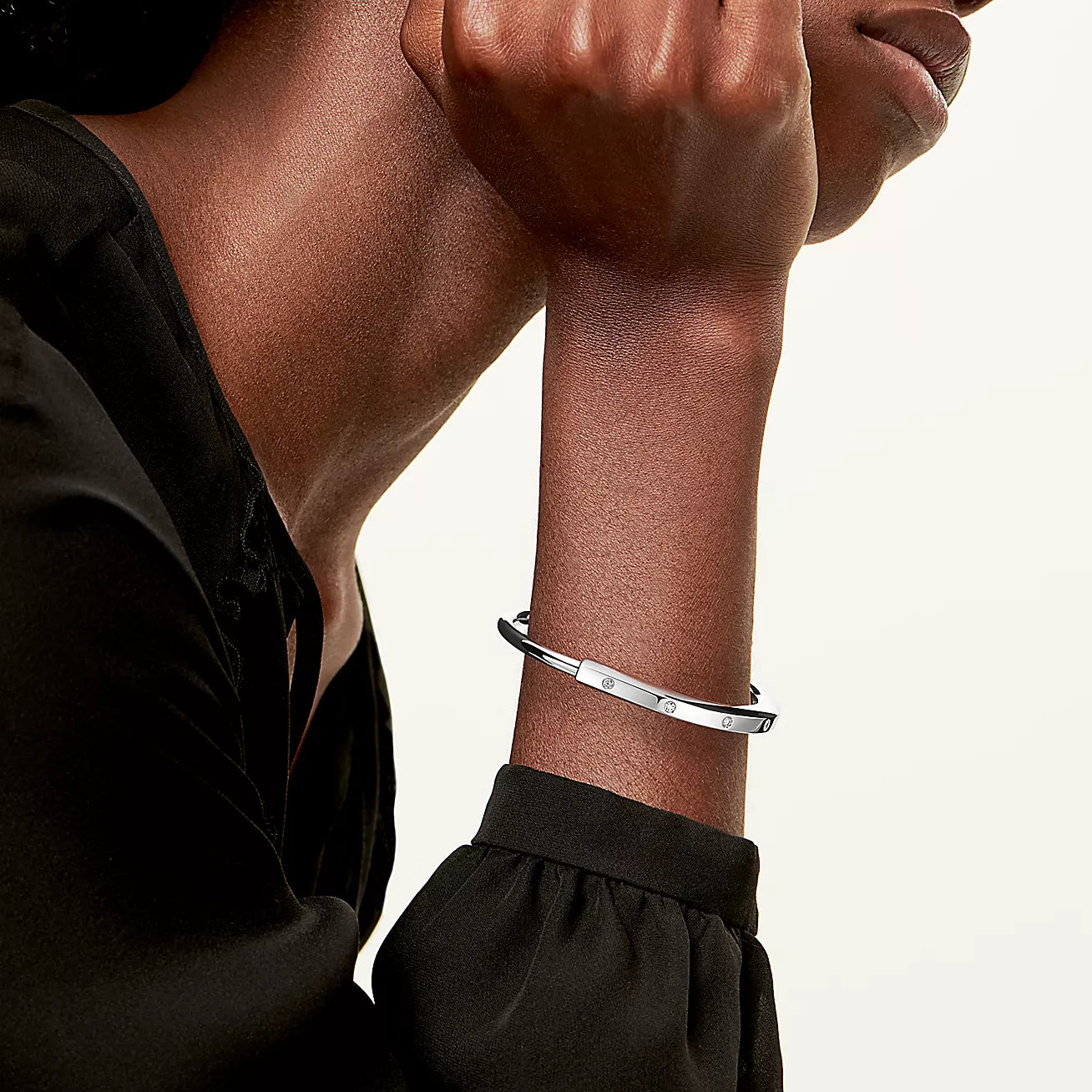 Tiffany Lock Bangle in White Gold with Diamond Accents