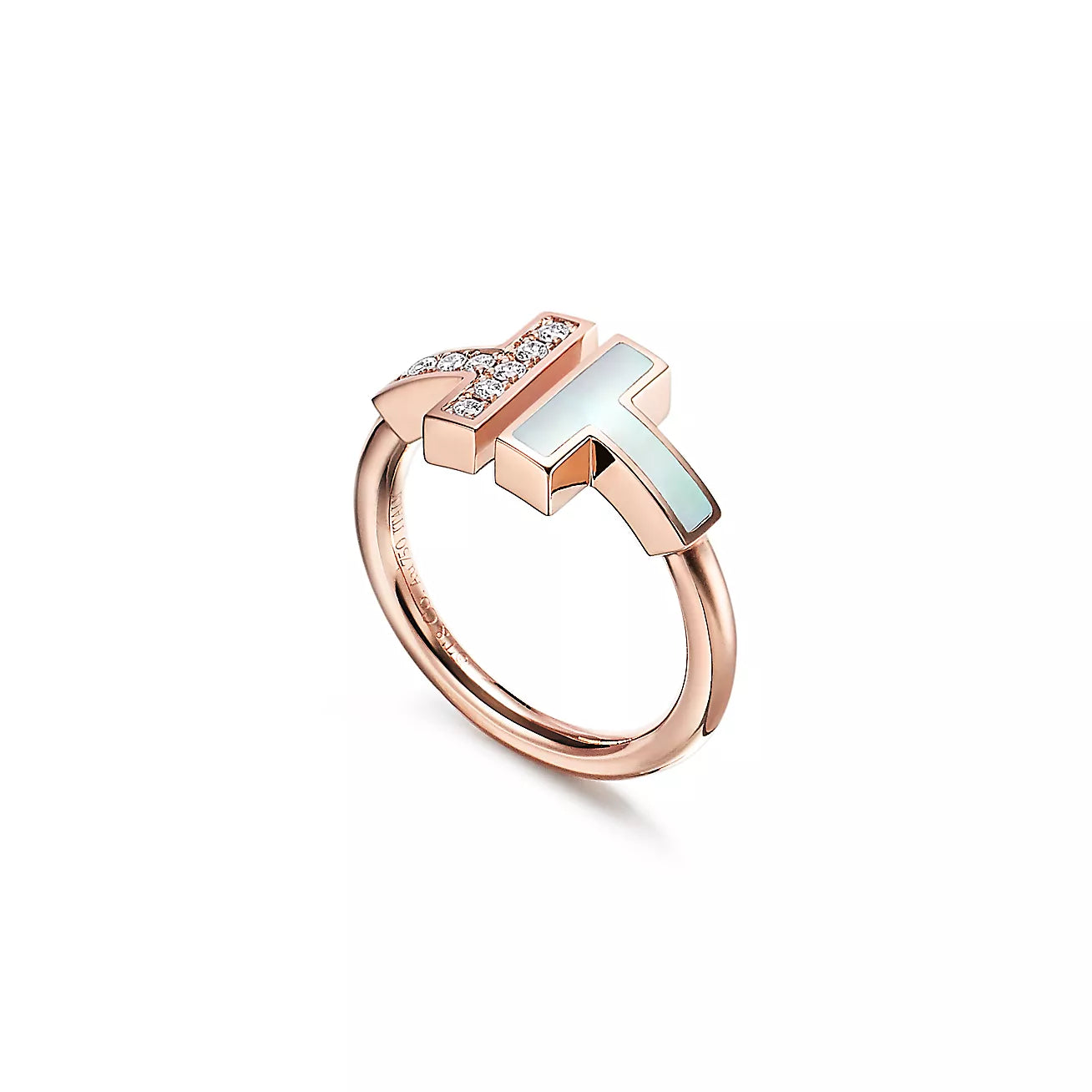 Tiffany T Wire Ring in Rose Gold with Diamonds and Mother-of-pearl