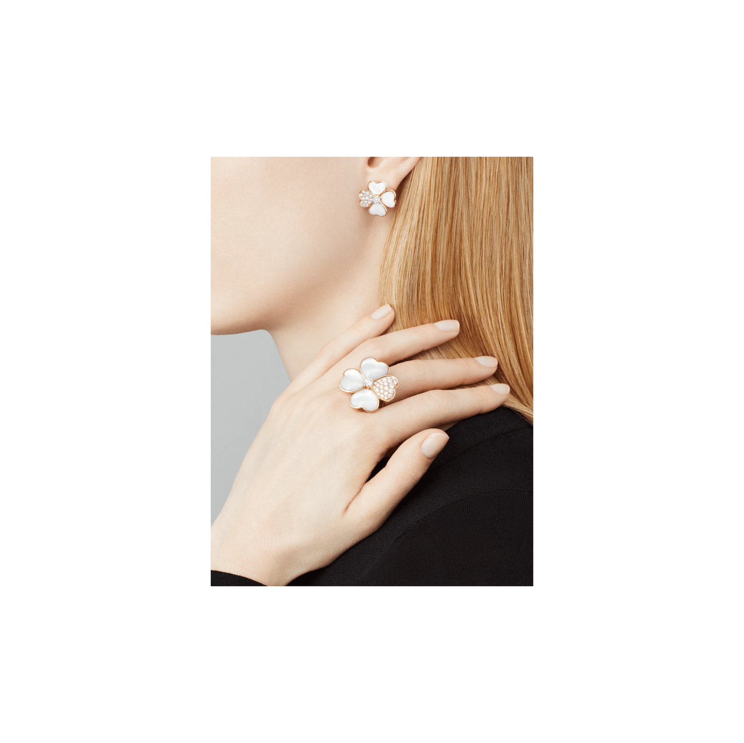Cosmos earrings, small model Rose gold, Diamond, Mother-of-pearl