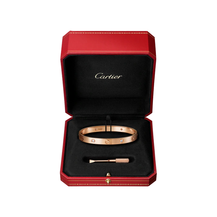 LOVE BRACELET, 4 DIAMONDS PINK GOLD DIAMOND