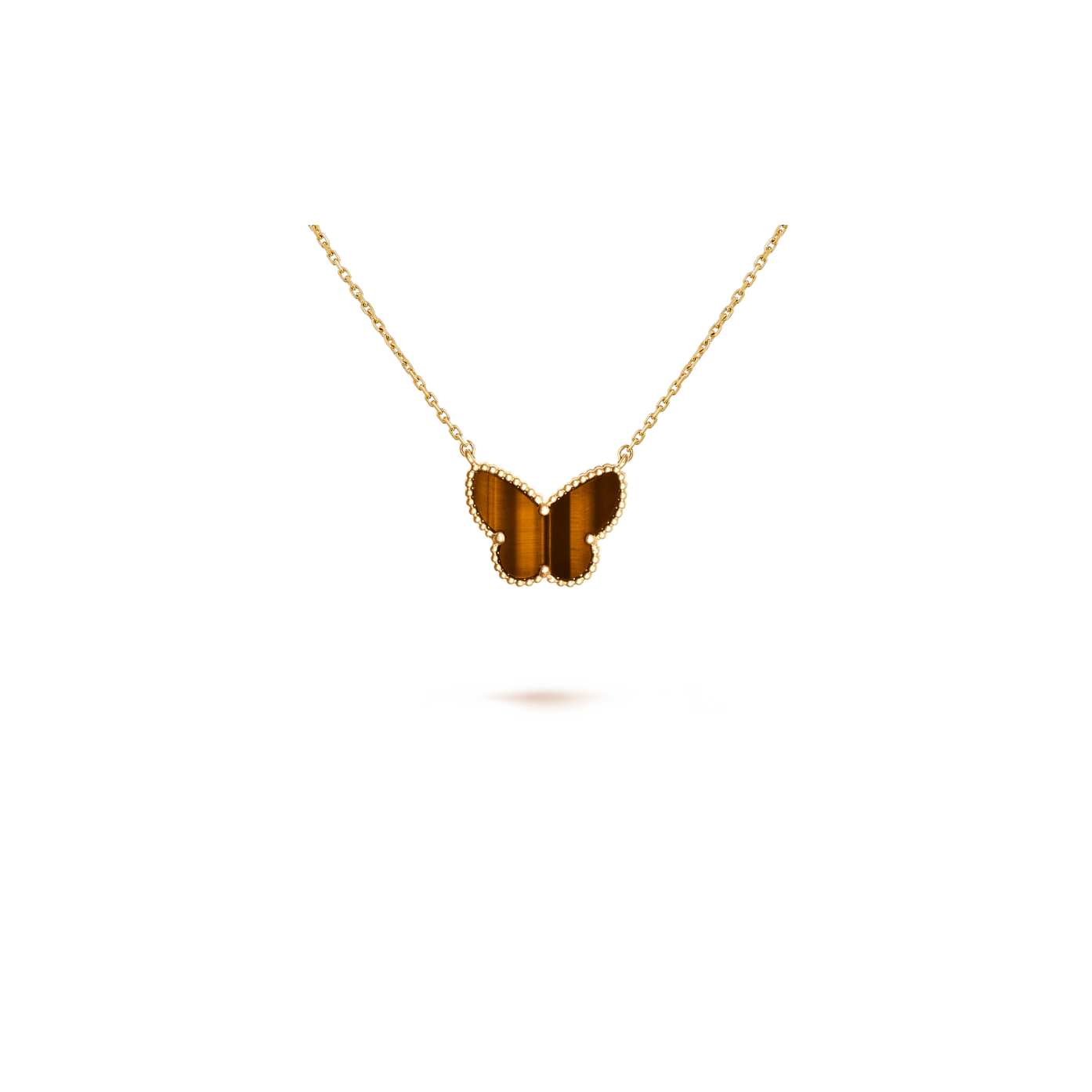Lucky Alhambra butterfly pendant Yellow gold, Tiger Eye