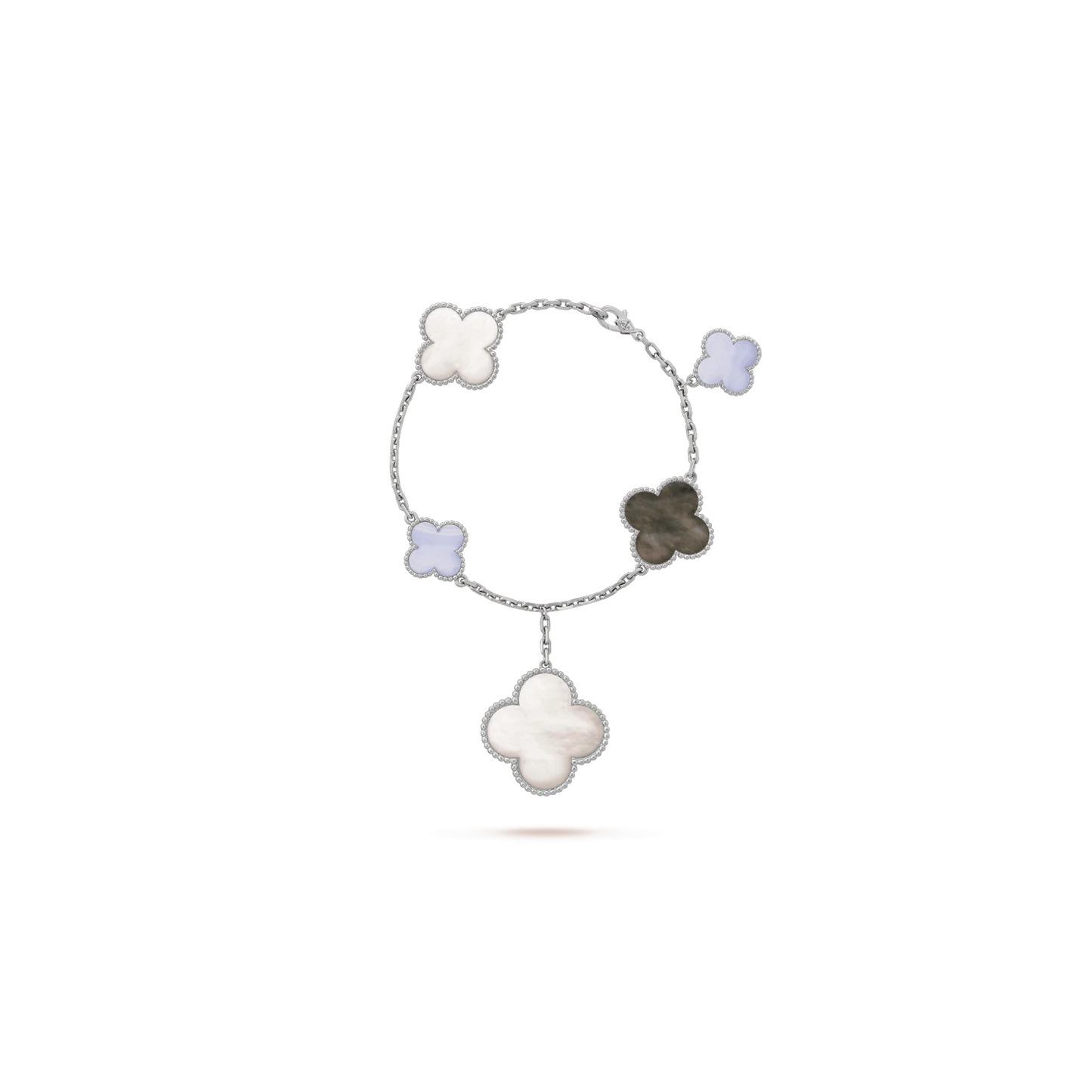 Magic Alhambra bracelet, 5 motifs White gold, Chalcedony, Mother-of-pearl