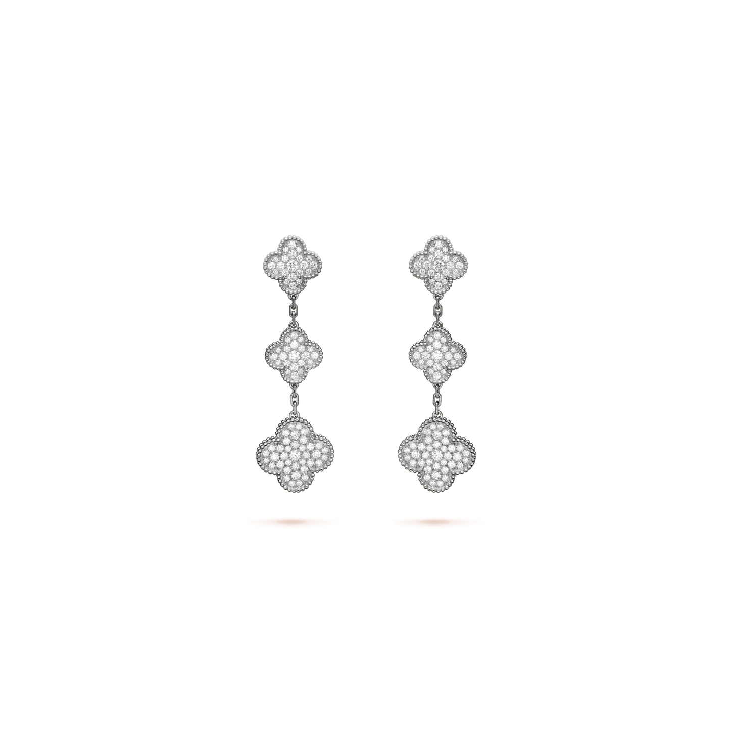 Magic Alhambra earrings, 3 motifs White gold, Diamond