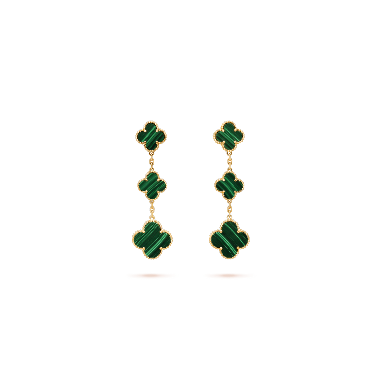 Magic Alhambra earrings, 3 motifs Yellow gold, Malachite