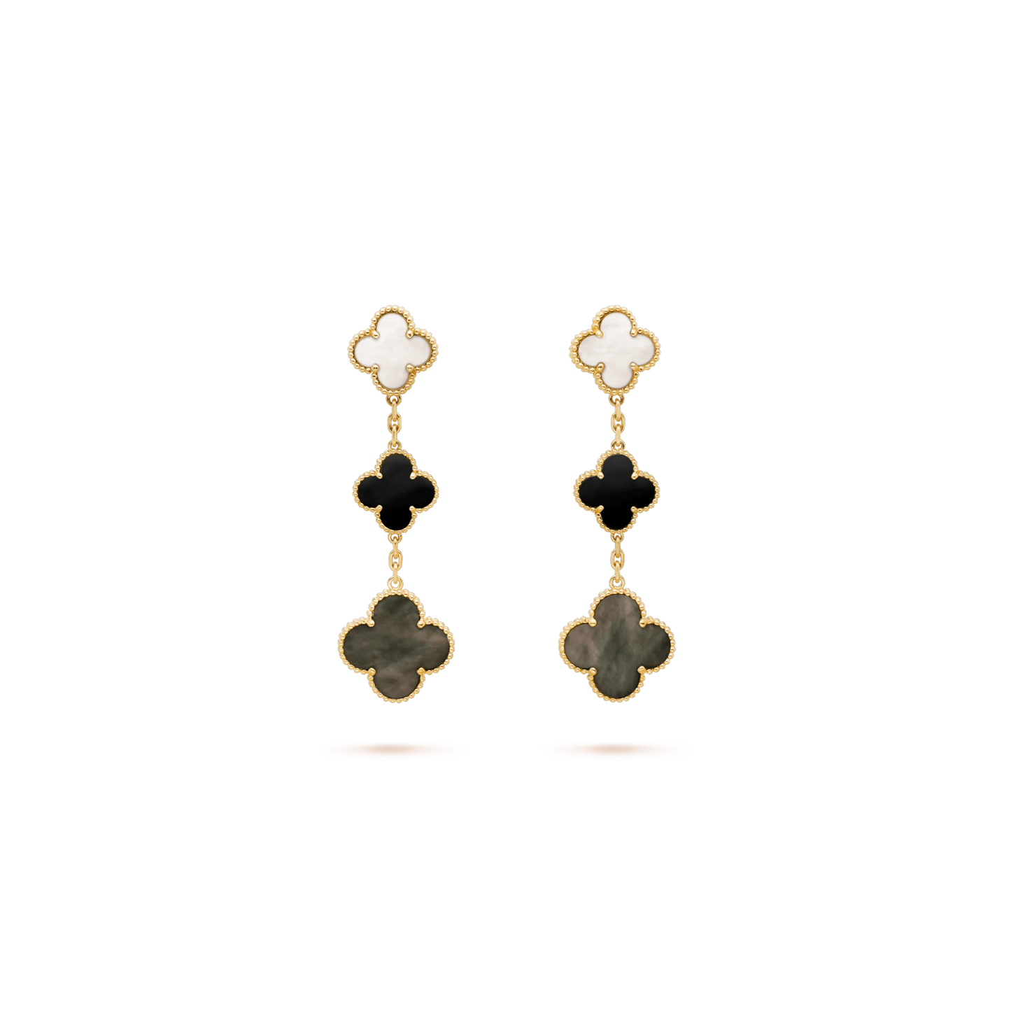 Magic Alhambra earrings, 3 motifs Yellow gold, Mother-of-pearl, Onyx