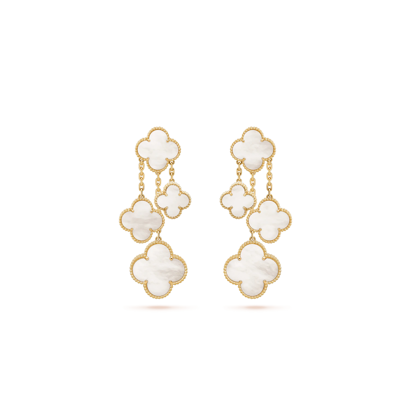 Magic Alhambra earrings, 4 motifs Yellow gold, Mother-of-pearl