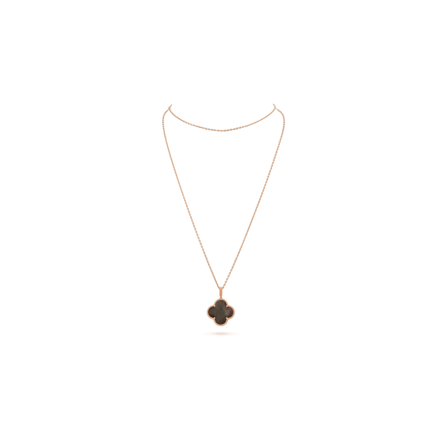 Magic Alhambra long necklace, 1 motif Rose gold, Mother-of-pearl