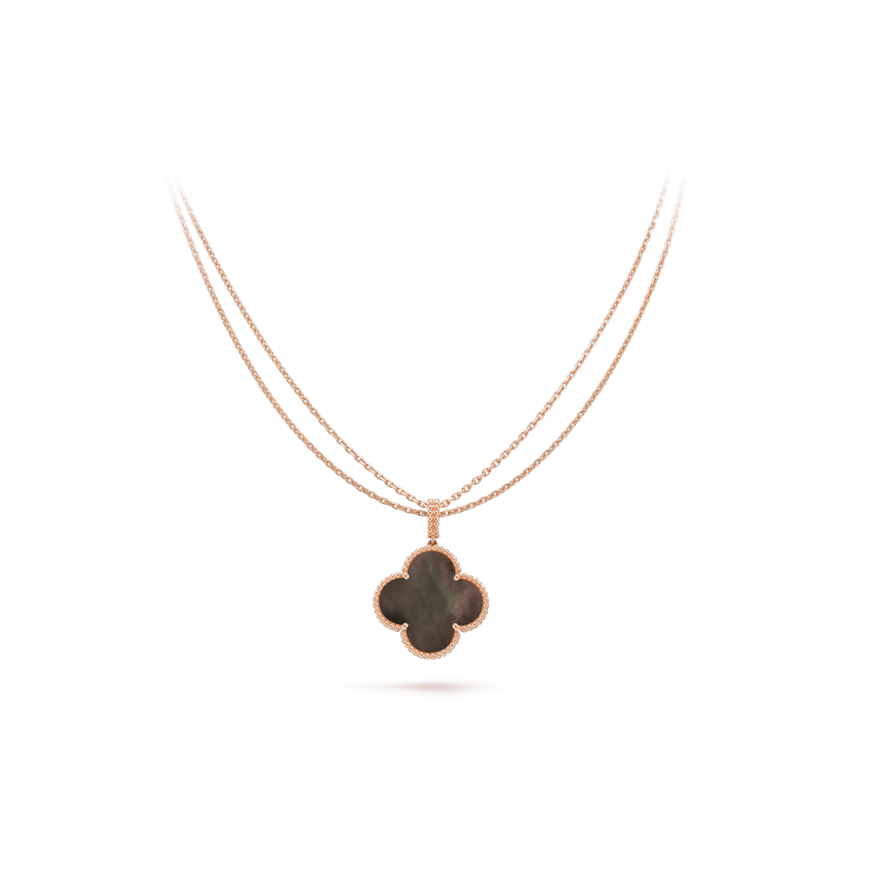 Magic Alhambra long necklace, 1 motif Rose gold, Mother-of-pearl