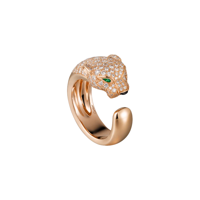 PANTH RE DE CARTIER RING PINK GOLD DIAMONDS EMERALDS ONYX
