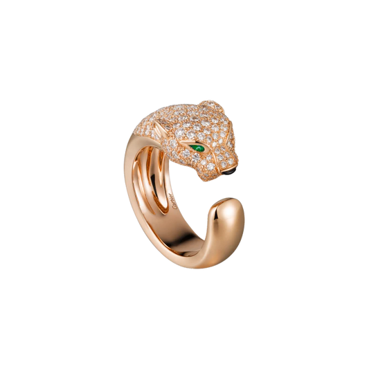 PANTHÈRE DE CARTIER RING PINK GOLD, DIAMONDS, EMERALDS, ONYX