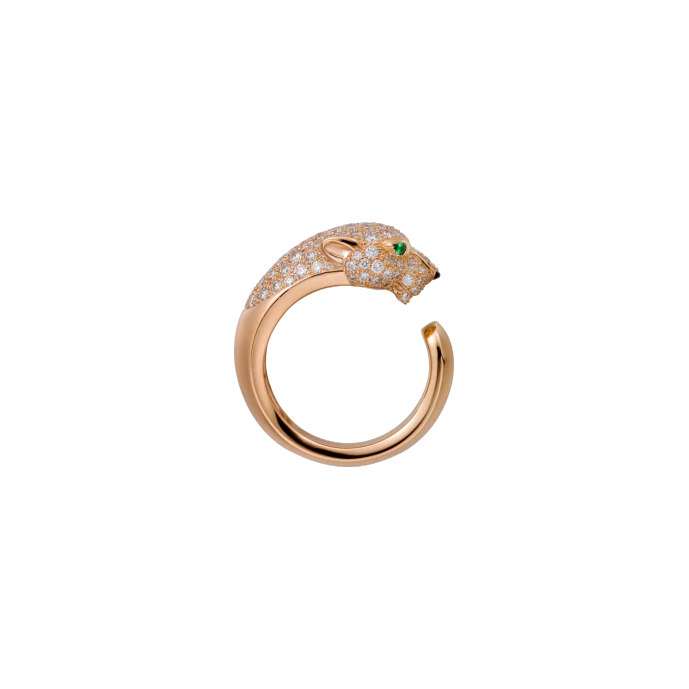 PANTHÈRE DE CARTIER RING PINK GOLD, DIAMONDS, EMERALDS, ONYX