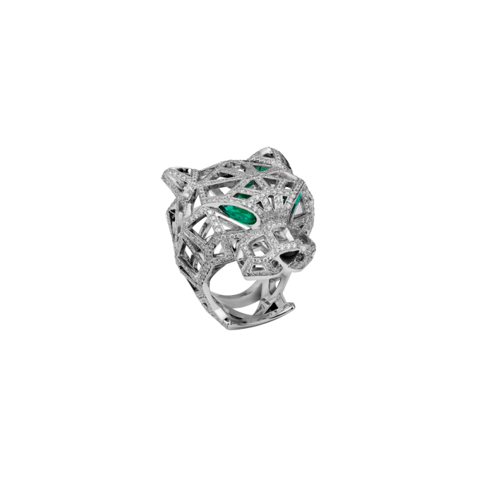 PANTHÈRE DE CARTIER RING WHITE GOLD, EMERALDS, ONYX, DIAMONDS