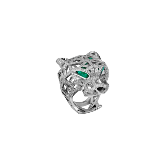 PANTHÈRE DE CARTIER RING WHITE GOLD, EMERALDS, ONYX, DIAMONDS
