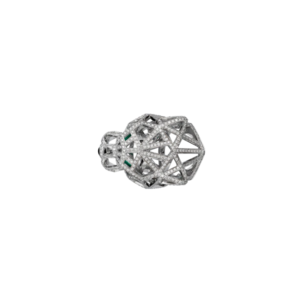 PANTHÈRE DE CARTIER RING WHITE GOLD, EMERALDS, ONYX, DIAMONDS