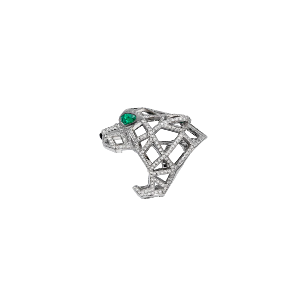 PANTHÈRE DE CARTIER RING WHITE GOLD, EMERALDS, ONYX, DIAMONDS