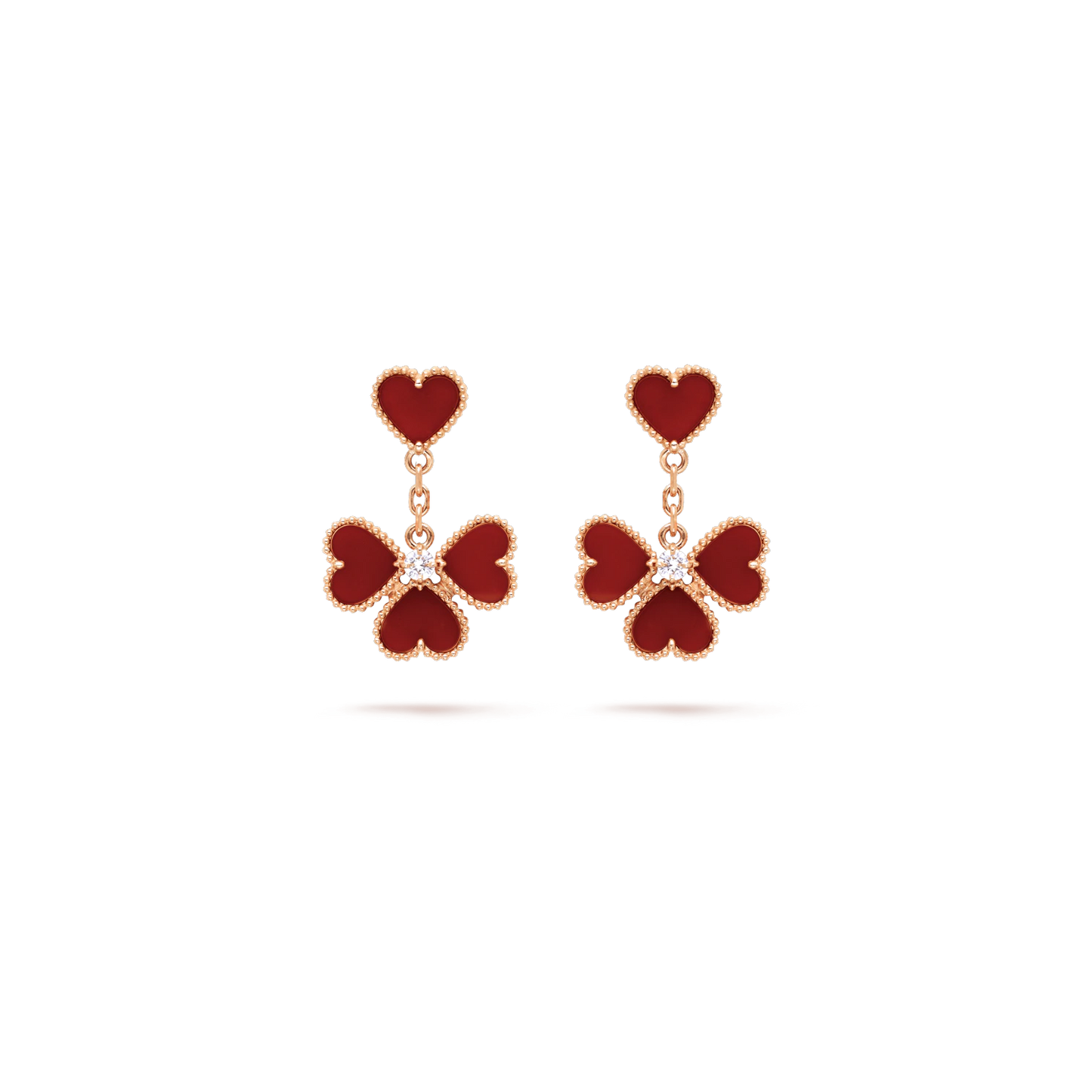 Sweet Alhambra effeuillage earrings Rose gold, Carnelian, Diamond