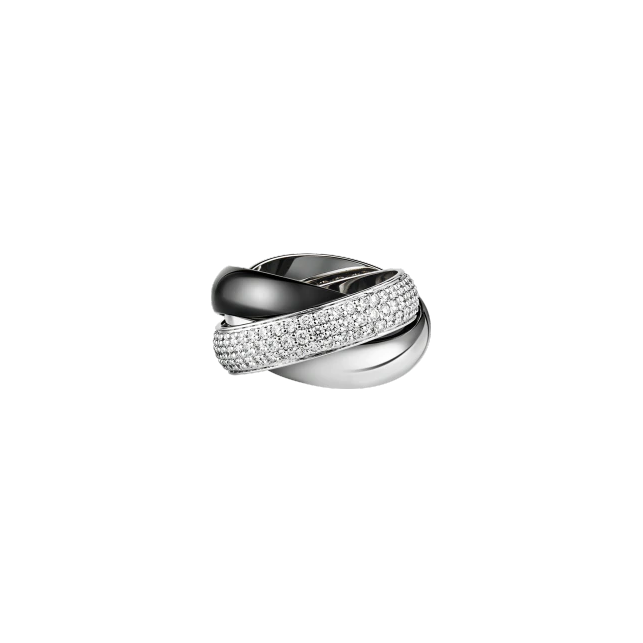 TRINITY RING, CERAMIC, LM WHITE GOLD, DIAMONDS, CERAMIC
