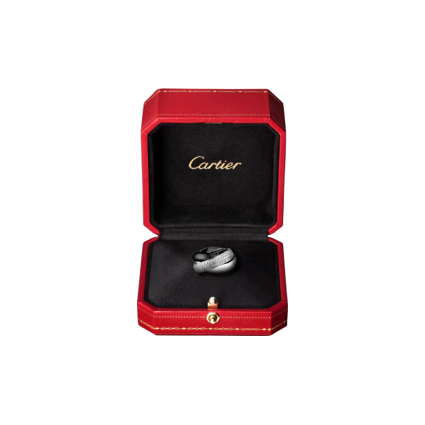 TRINITY RING, CERAMIC, LM WHITE GOLD, DIAMONDS, CERAMIC