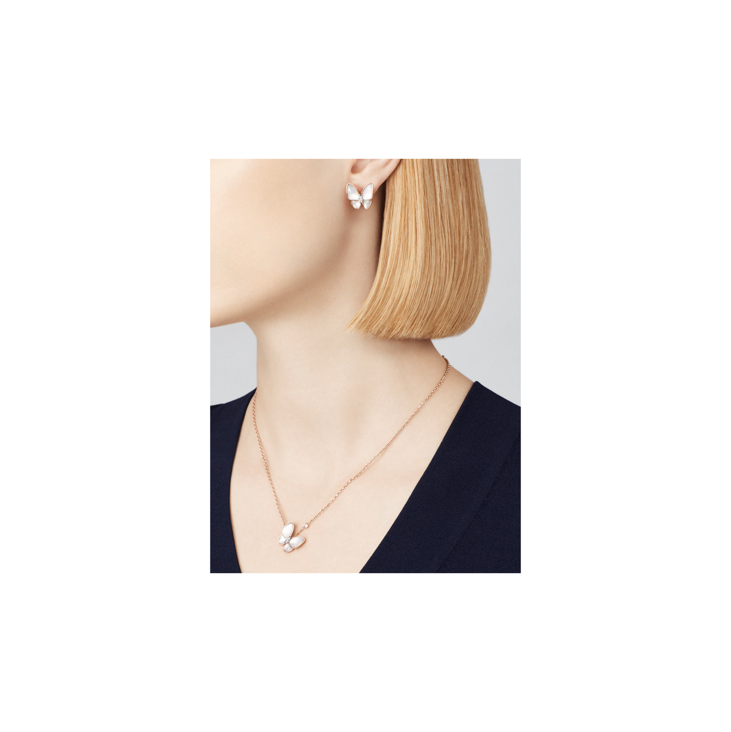Two Butterfly earrings Rose gold, Diamond, Mother-of-pearl