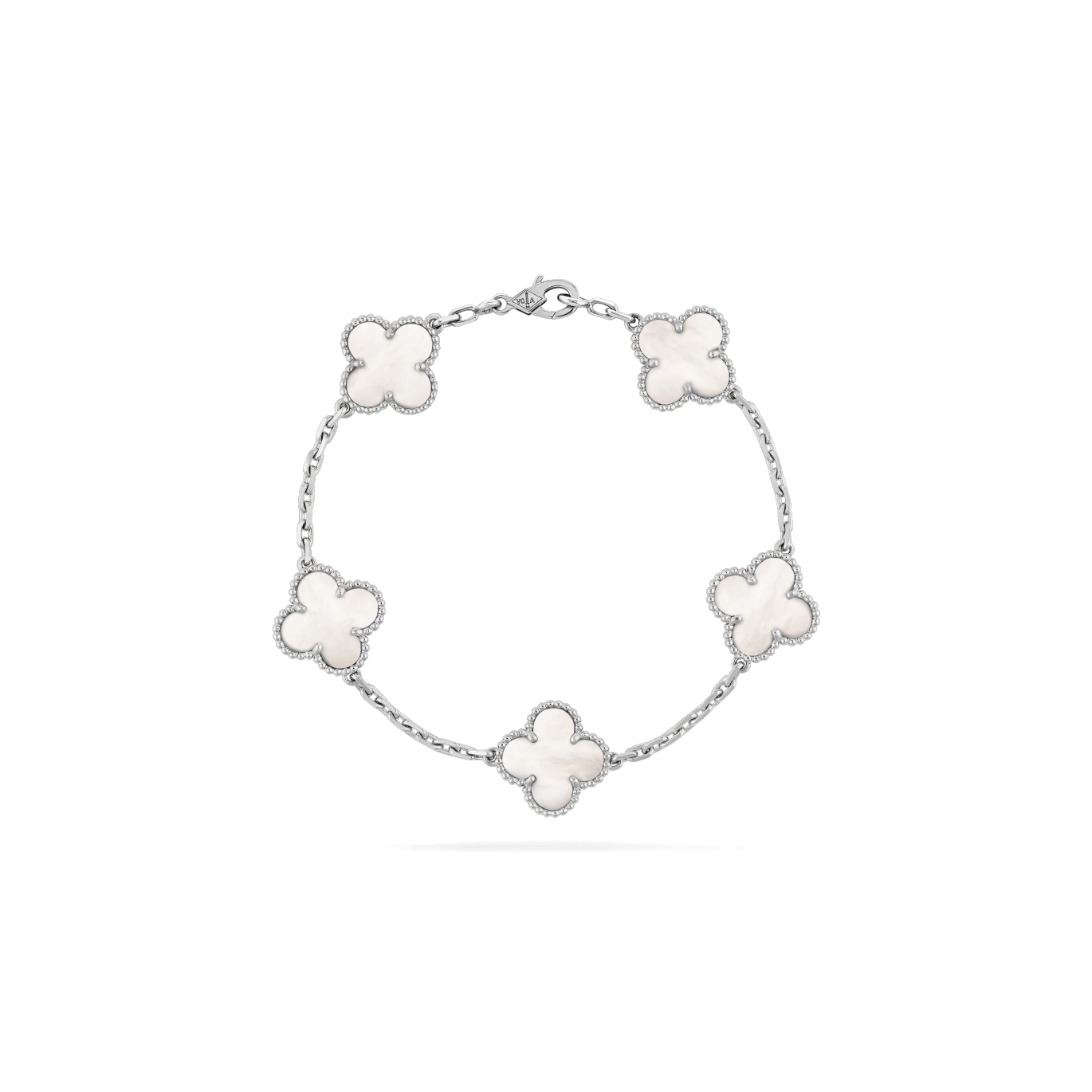 Vintage Alhambra bracelet, 5 motifs White gold, Mother-of-pearl