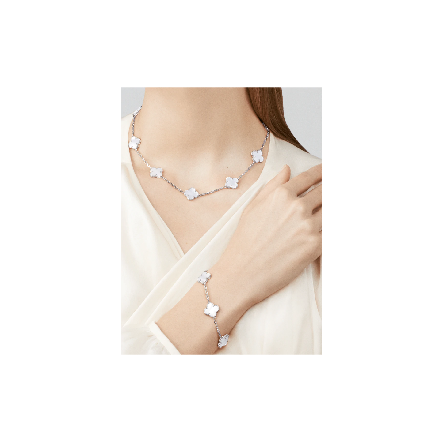 Vintage Alhambra bracelet, 5 motifs White gold, Mother-of-pearl