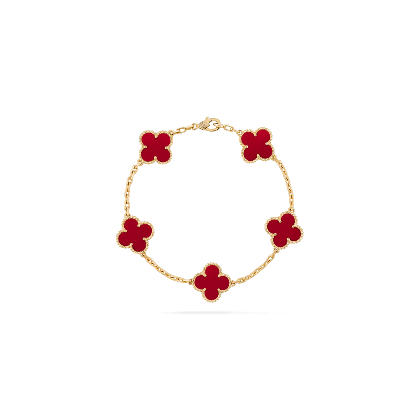 Vintage Alhambra bracelet, 5 motifs Yellow gold, Carnelian