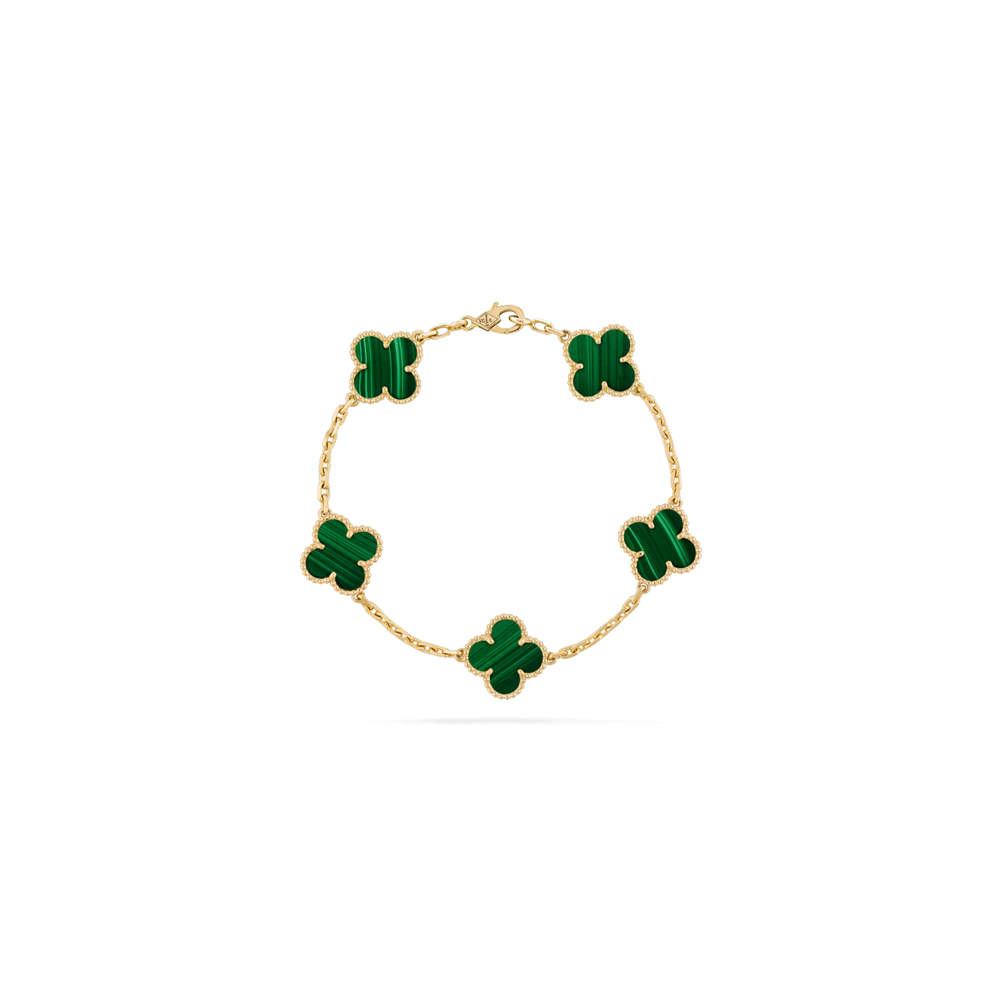 Vintage Alhambra bracelet, 5 motifs Yellow gold, Malachite