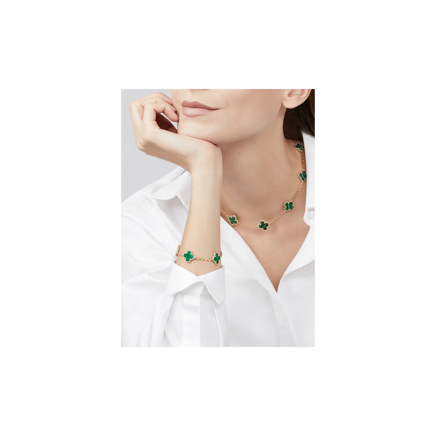 Vintage Alhambra bracelet, 5 motifs Yellow gold, Malachite