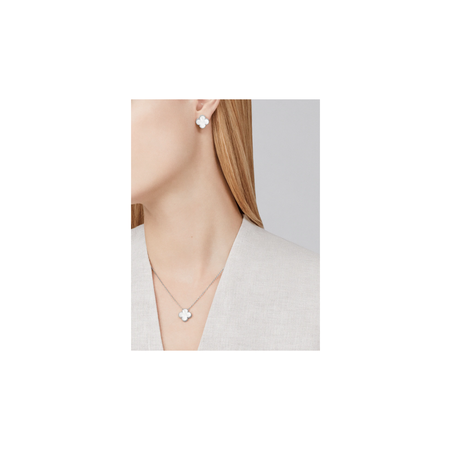 Vintage Alhambra earrings White gold, Mother-of-pearl