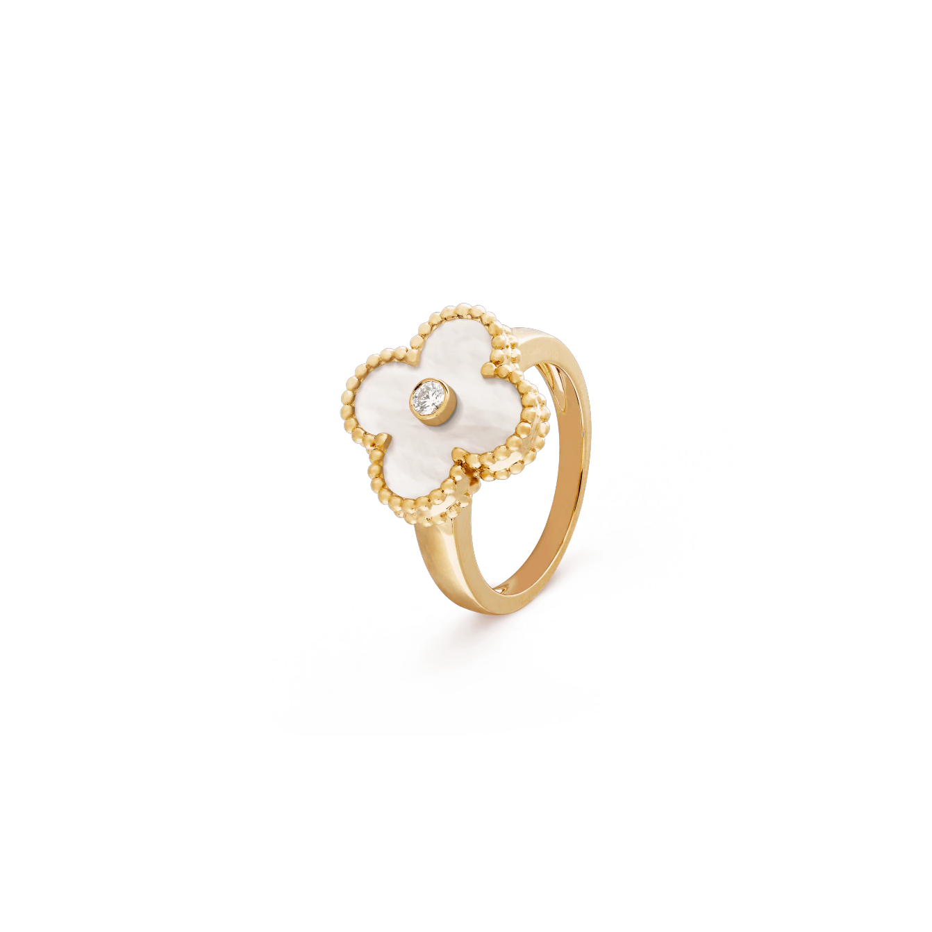 Vintage Alhambra ring Yellow gold, Diamond, Mother-of-pearl