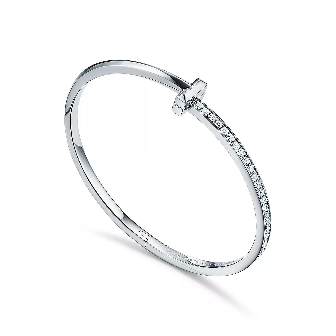 Tiffany T T1 Narrow Diamond Hinged Bangle in 18k White Gold