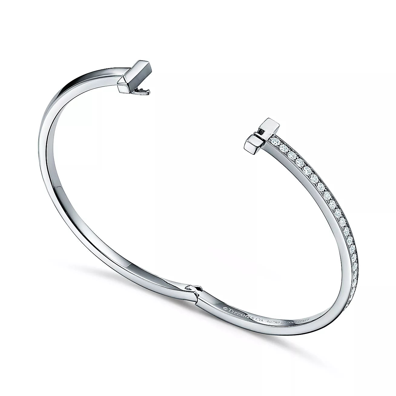 Tiffany T T1 Narrow Diamond Hinged Bangle in 18k White Gold