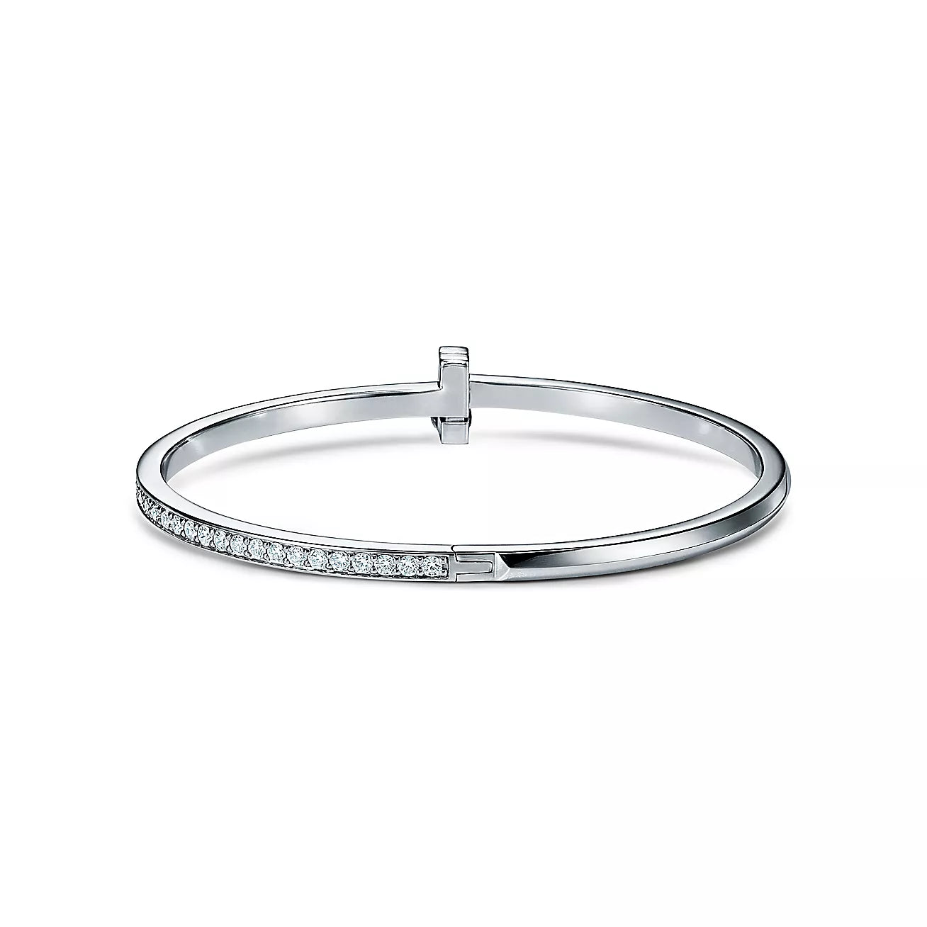 Tiffany T T1 Narrow Diamond Hinged Bangle in 18k White Gold