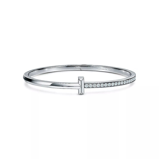 Tiffany T T1 Narrow Diamond Hinged Bangle in 18k White Gold