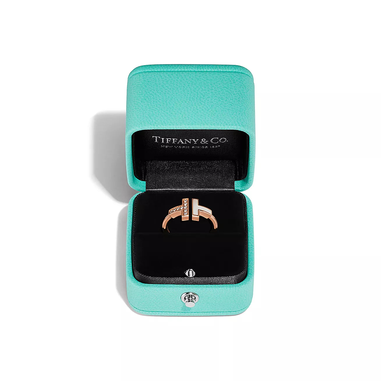 Tiffany T Wire Ring in Rose Gold with Diamonds and Mother-of-pearl
