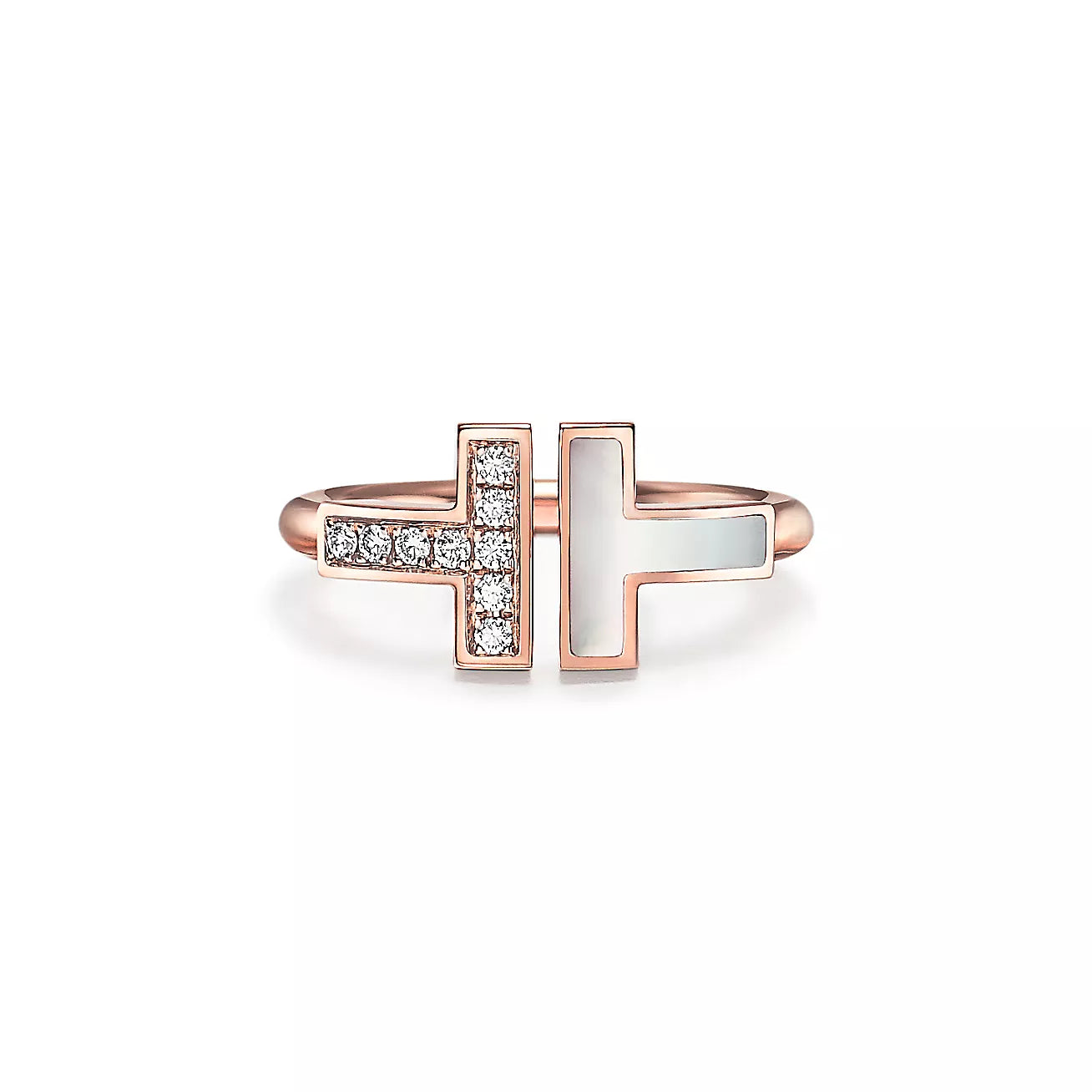 Tiffany T Wire Ring in Rose Gold with Diamonds and Mother-of-pearl
