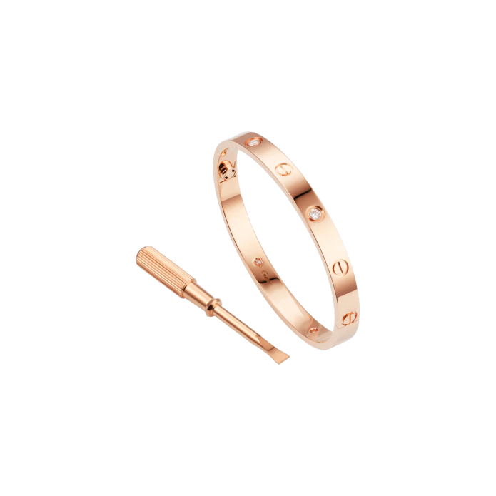 LOVE BRACELET, 4 DIAMONDS PINK GOLD DIAMOND