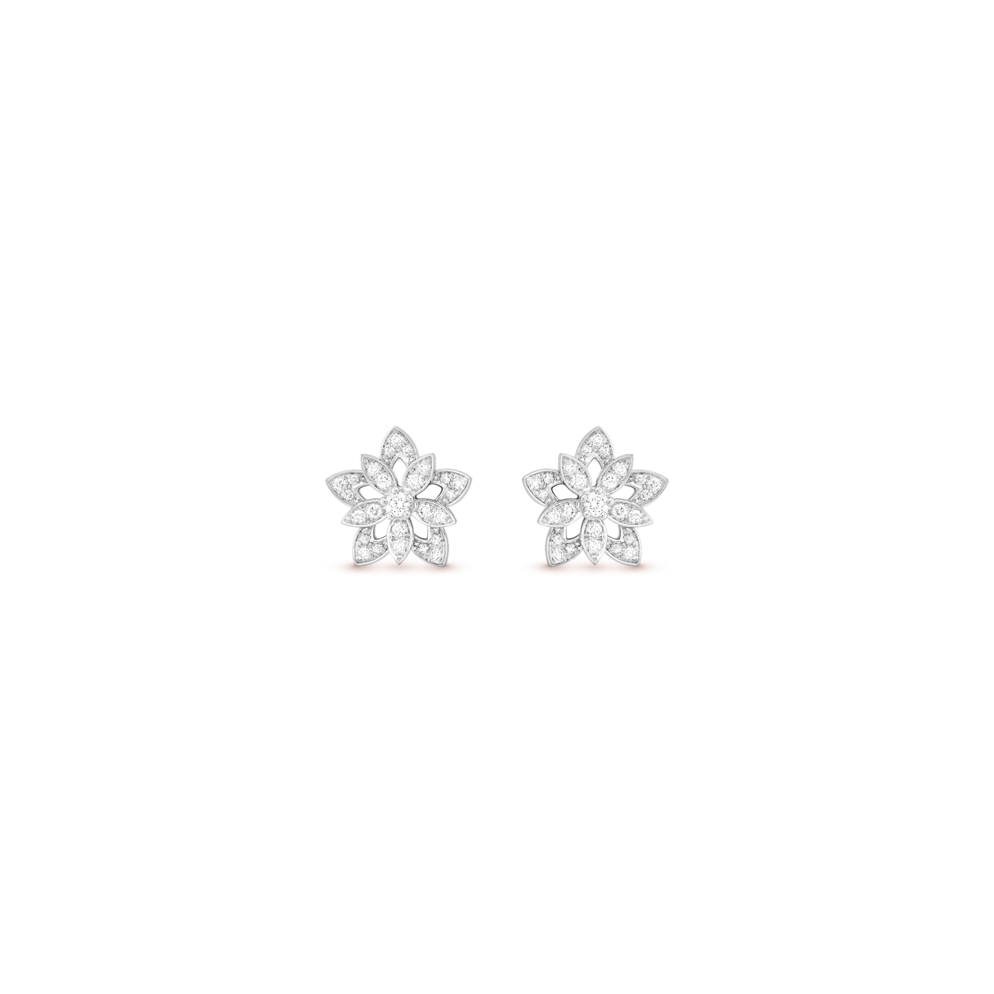 Lotus openwork earrings mini model White gold, Diamond