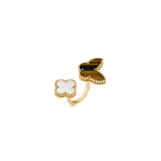 Lucky Alhambra Between the Finger ring Yellow gold, Mother-of-pearl, Tiger Eye