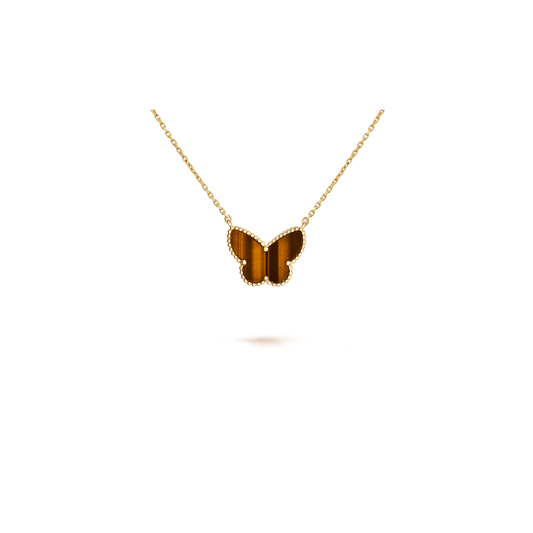 Lucky Alhambra butterfly pendant Yellow gold, Tiger Eye