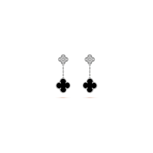 Magic Alhambra earrings  2 motifs White gold  Diamond  Onyx