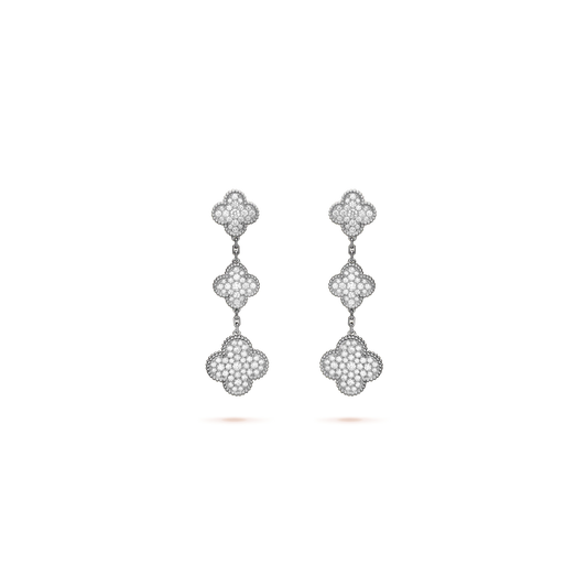 Magic Alhambra earrings, 3 motifs White gold, Diamond