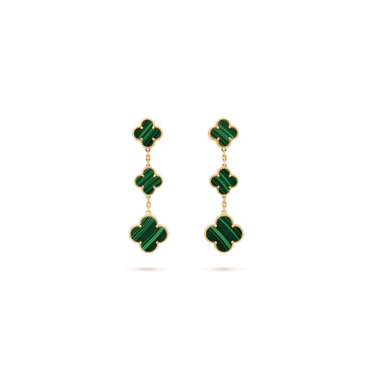 Magic Alhambra earrings, 3 motifs Yellow gold, Malachite