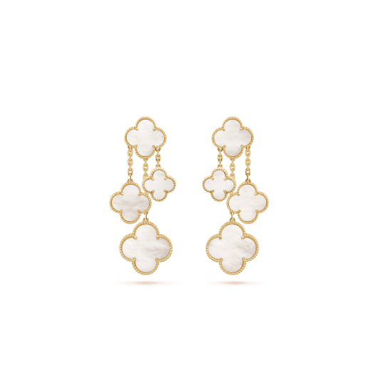 Magic Alhambra earrings, 4 motifs Yellow gold, Mother-of-pearl