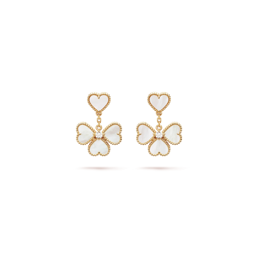 Sweet Alhambra effeuillage earrings Yellow gold, Diamond, Mother-of-pearl